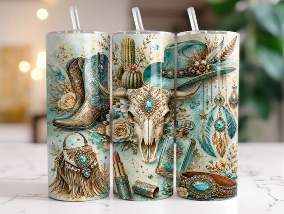 Download Boho Teal Cowgirl 20oz Tumbler Wrap PNG - 20oz tumbler wrap Collection