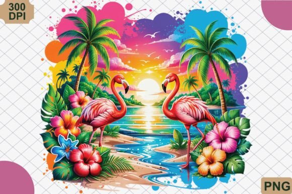 Download Tropical Flamingo Sunset Summer PNG - Summer png Collection