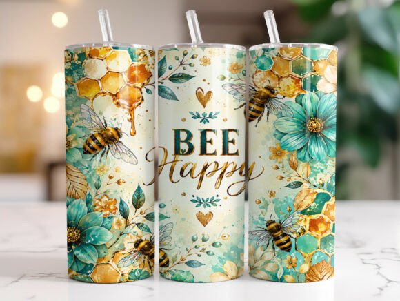 Download Bee Happy Floral 20oz Tumbler Wraps PNG - 20oz tumbler wrap Collection