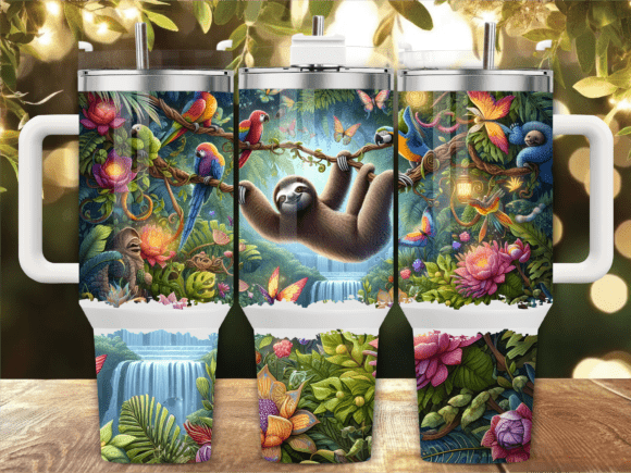 Download Sloth Jungle Parrot 40oz Tumbler Wrap - 40oz Collection