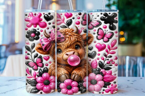 Download Inflated Highland Cow 20oz Tumbler Wrap - 20oz tumbler wrap Collection