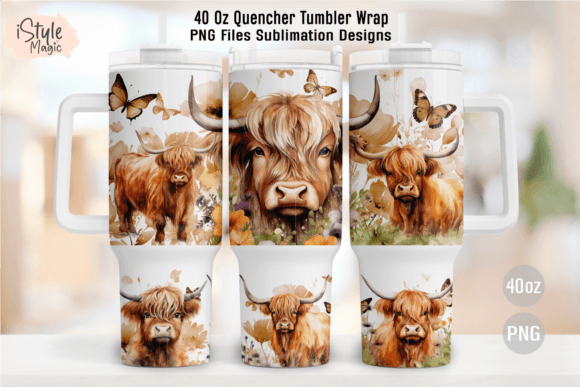 Download Boho Highland Cow 40oz Tumbler Wrap PNG - 40oz Collection